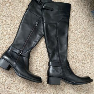 Black leather over the knee boots